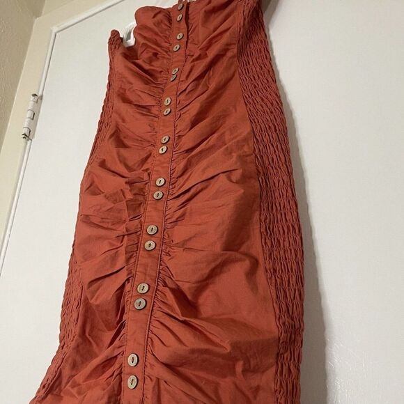 Free People Orange bodycon cinched strapless button down dress XS - Picture 7 of 8